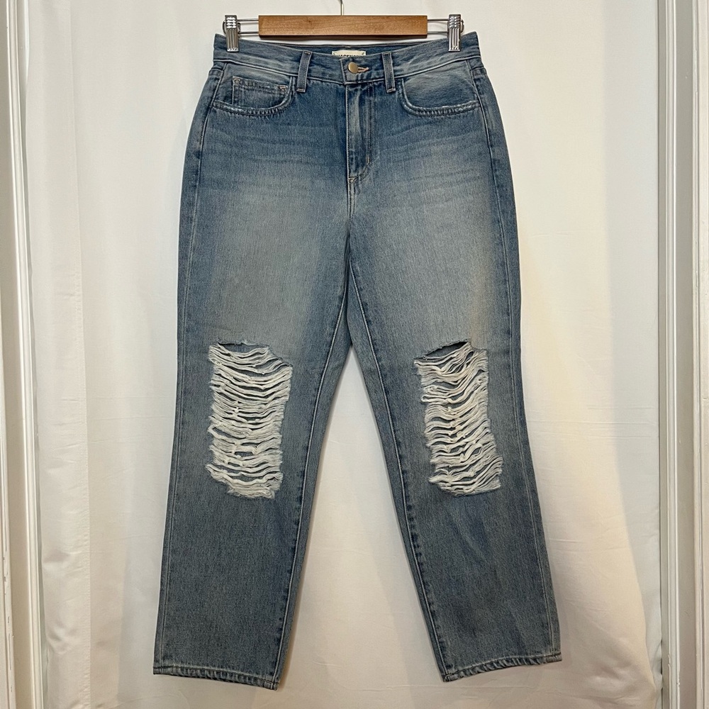L’AGENCE Women’s Enya High Rise Jeans Wide Leg Distressed 100% Cotton Sz 25 NWOT